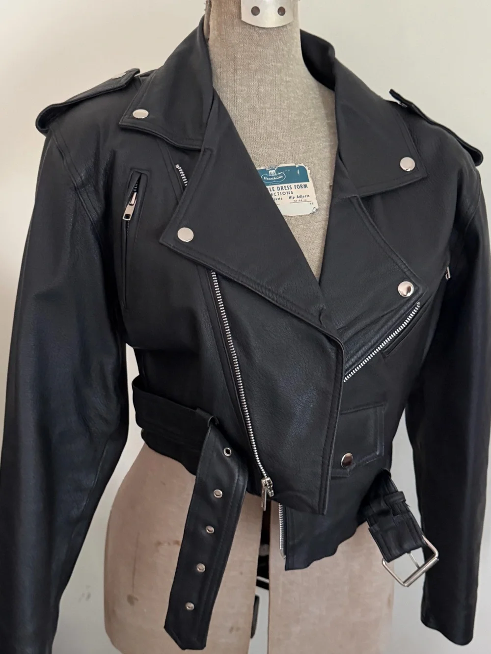 Vintage Wilsons Leather Black Cropped Moto Jacket Belt Small - Picture 3 of 15